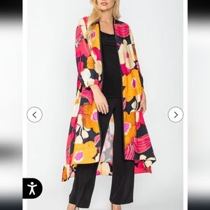 IC COLLECTION  Fuchsia Long Kimono With Puff Sleeves Size XL